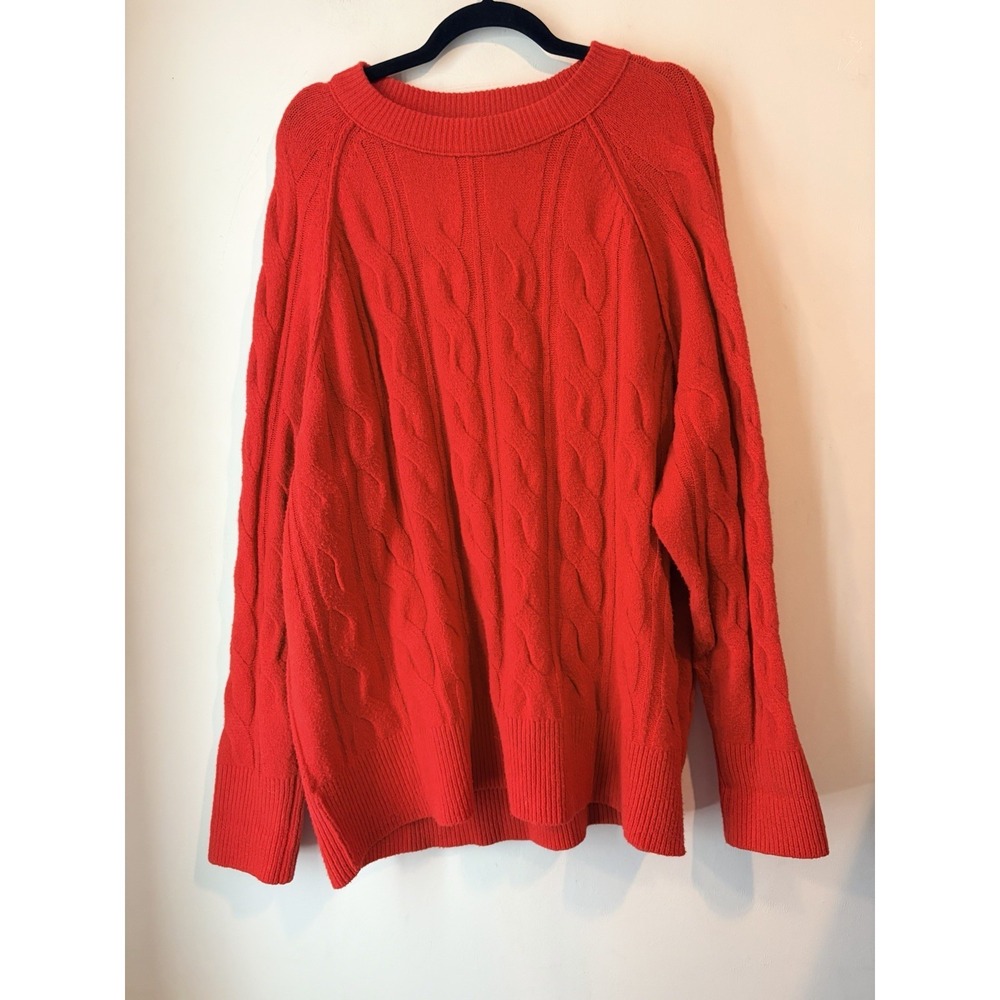 Aerie Women's Large‎ Red Cable Knit Sweater Oversized Crew Neck Cozy Pullover